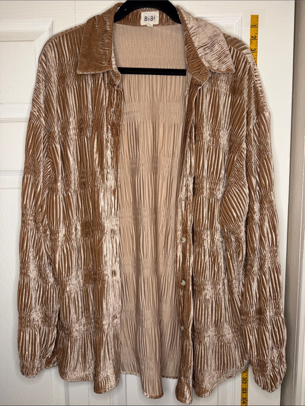 BiBi Women's Crushed Velvet Long Jacket in Taupe